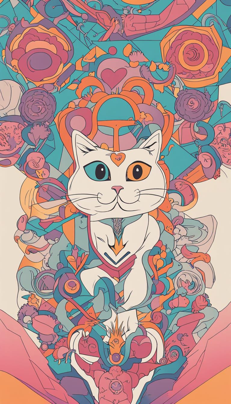 AI Image of Kittyprime Symbol in Bright 3D Optical Art