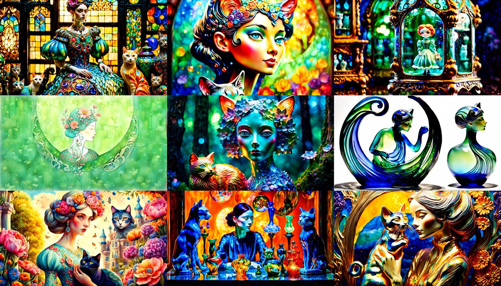 Cat Woman: Enamelled Glass Figurine Art