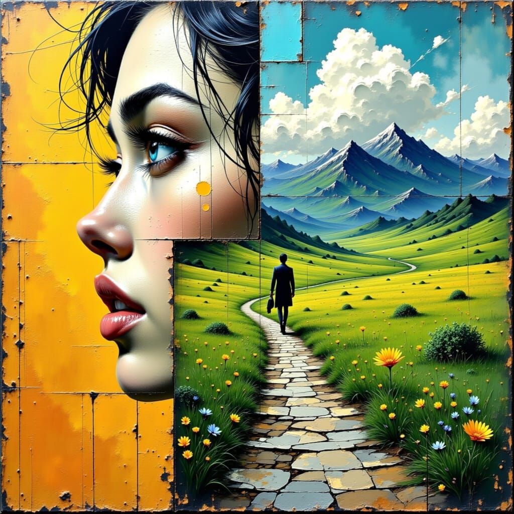 Surreal Fragmented Portrait in Cubist Style