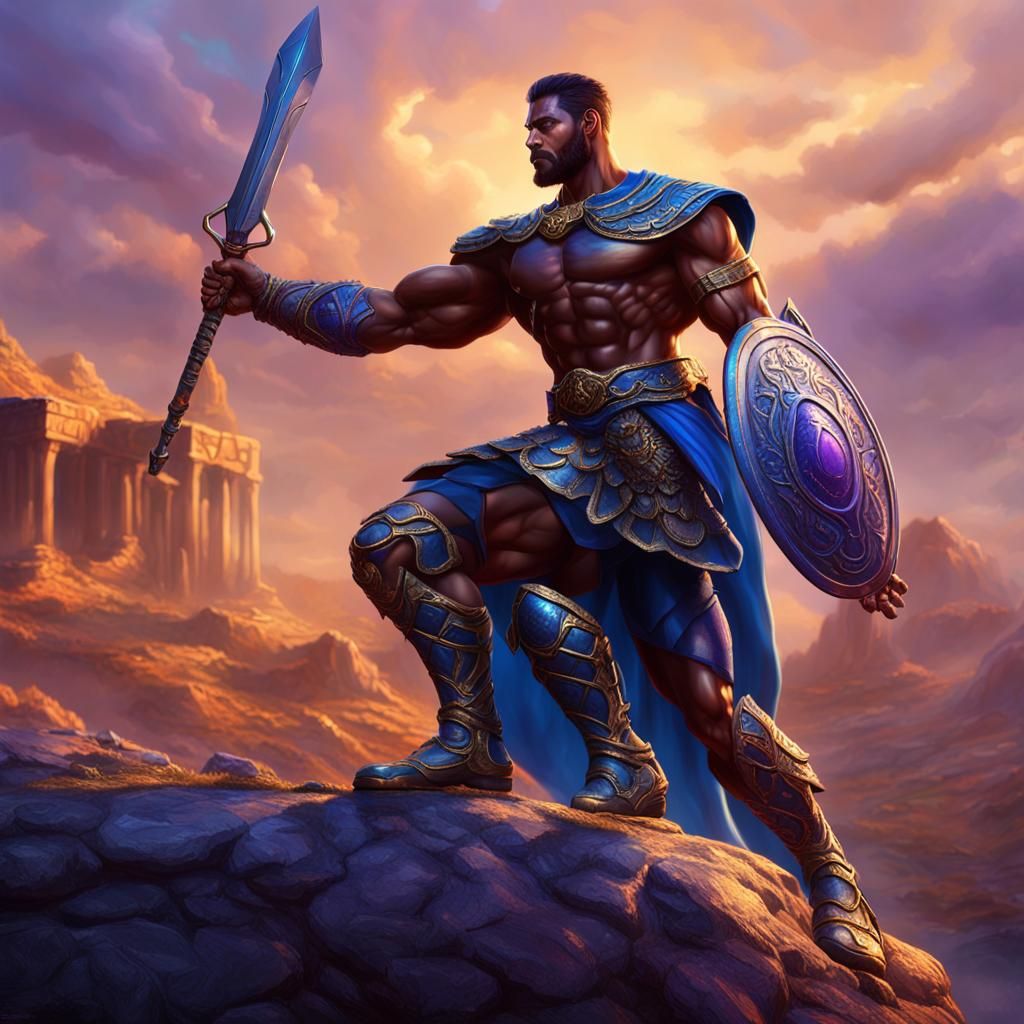 Heroic Warrior in Vibrant Oil Painting Style