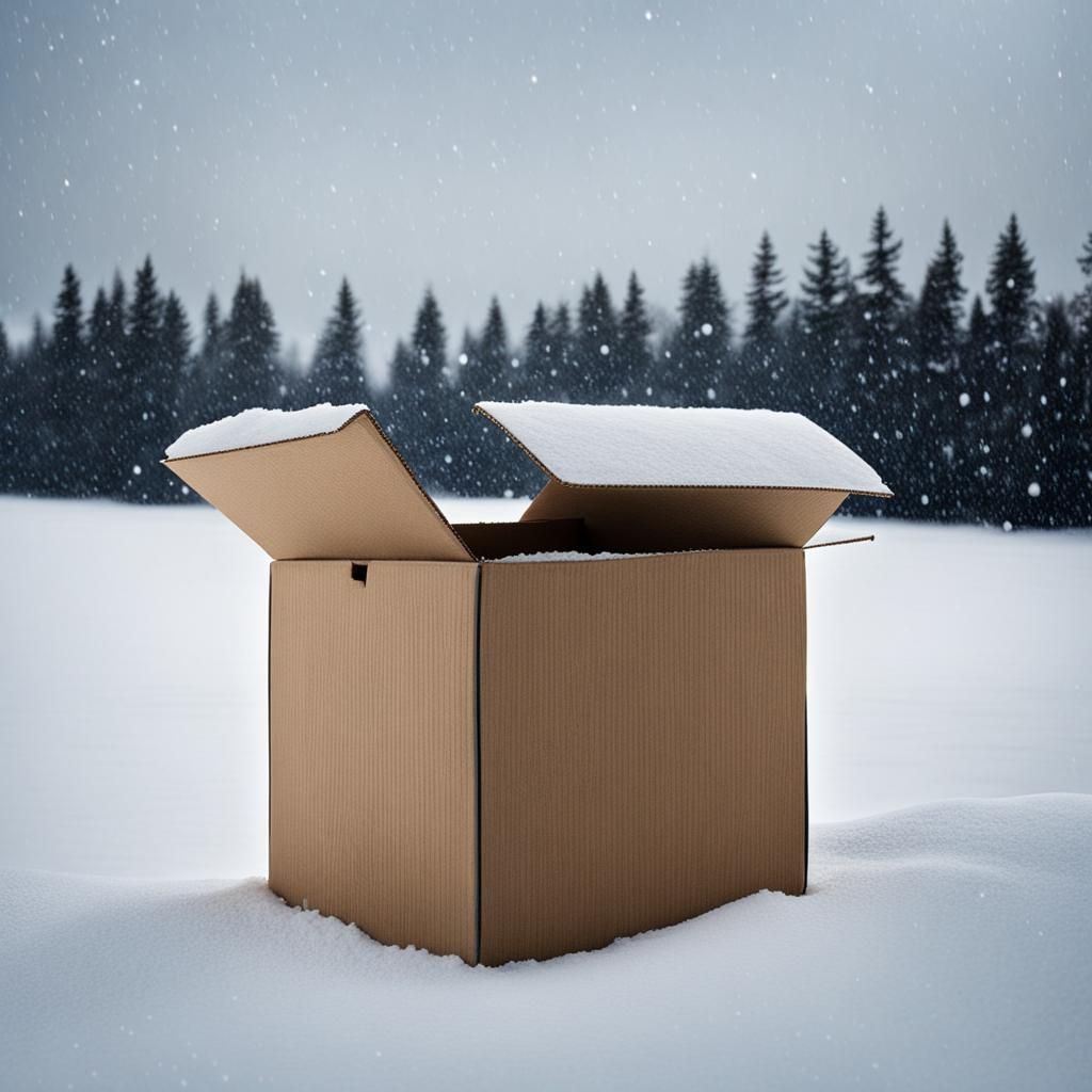 Cardboard Box in a Snowy Landscape