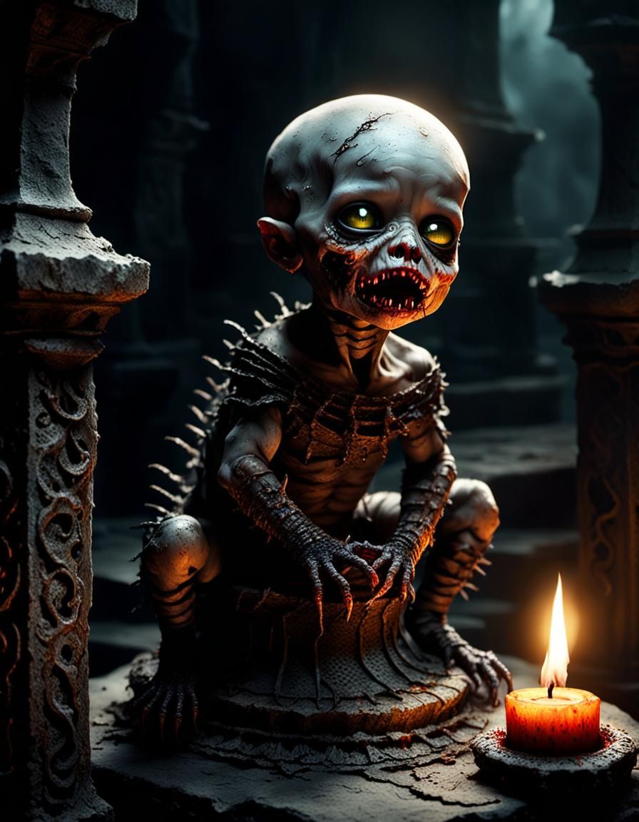 Undead Baby Feast: Dark Fantasy Oil Painting