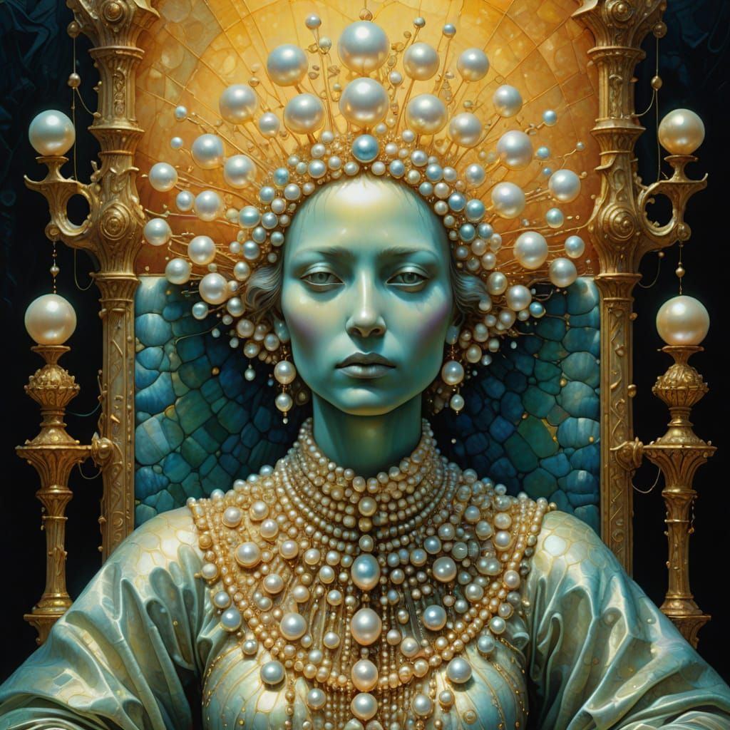 Great Mother of Pearls on Throne in Fantasy Art Style