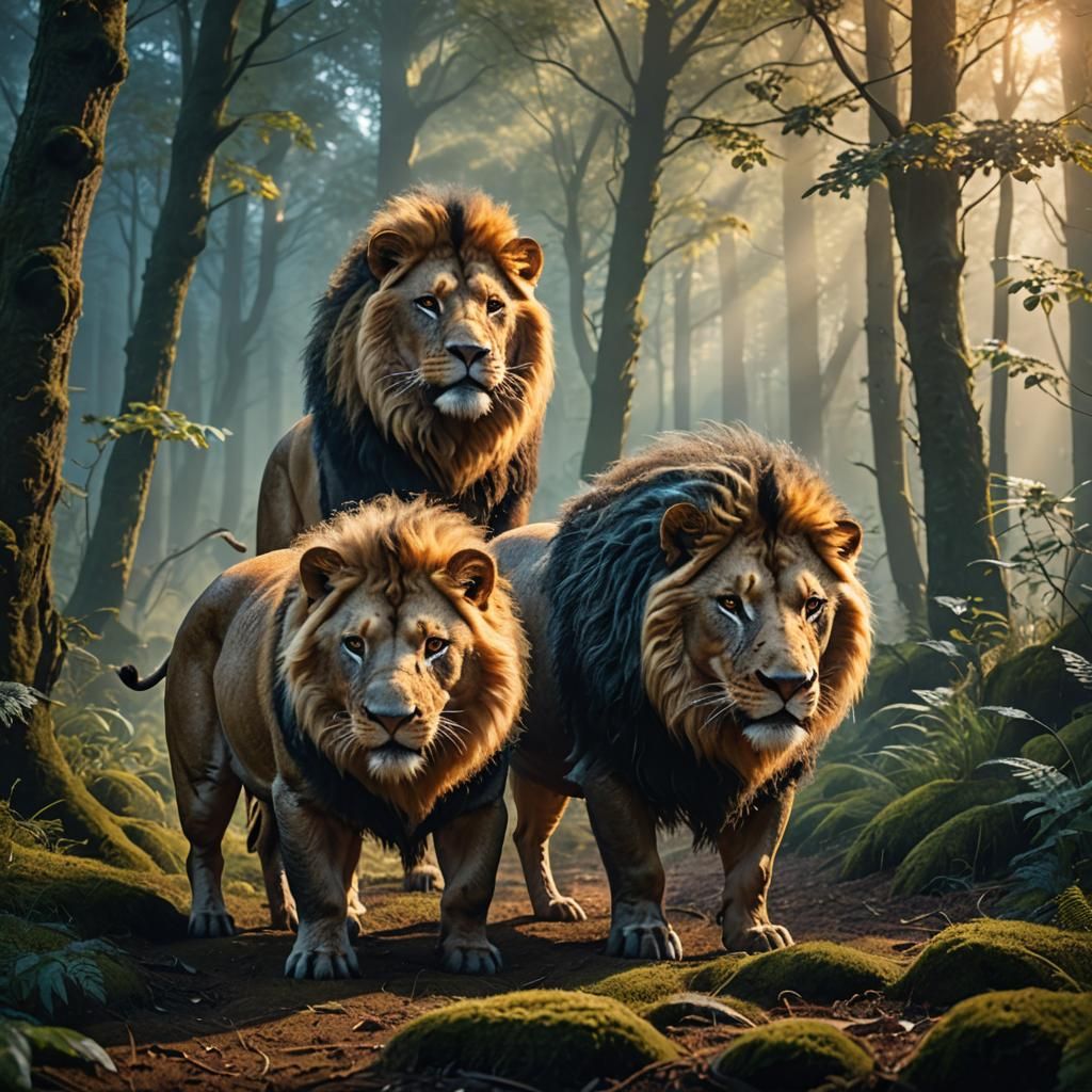 Pig-Lion Creature in Misty Forest, Concept Art