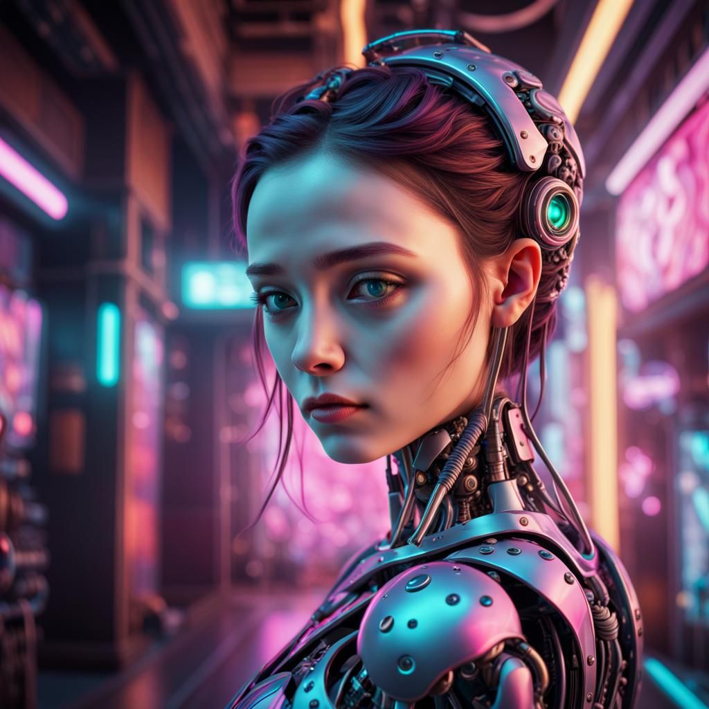 Hyperrealistic AI-Robot in Neon Colors