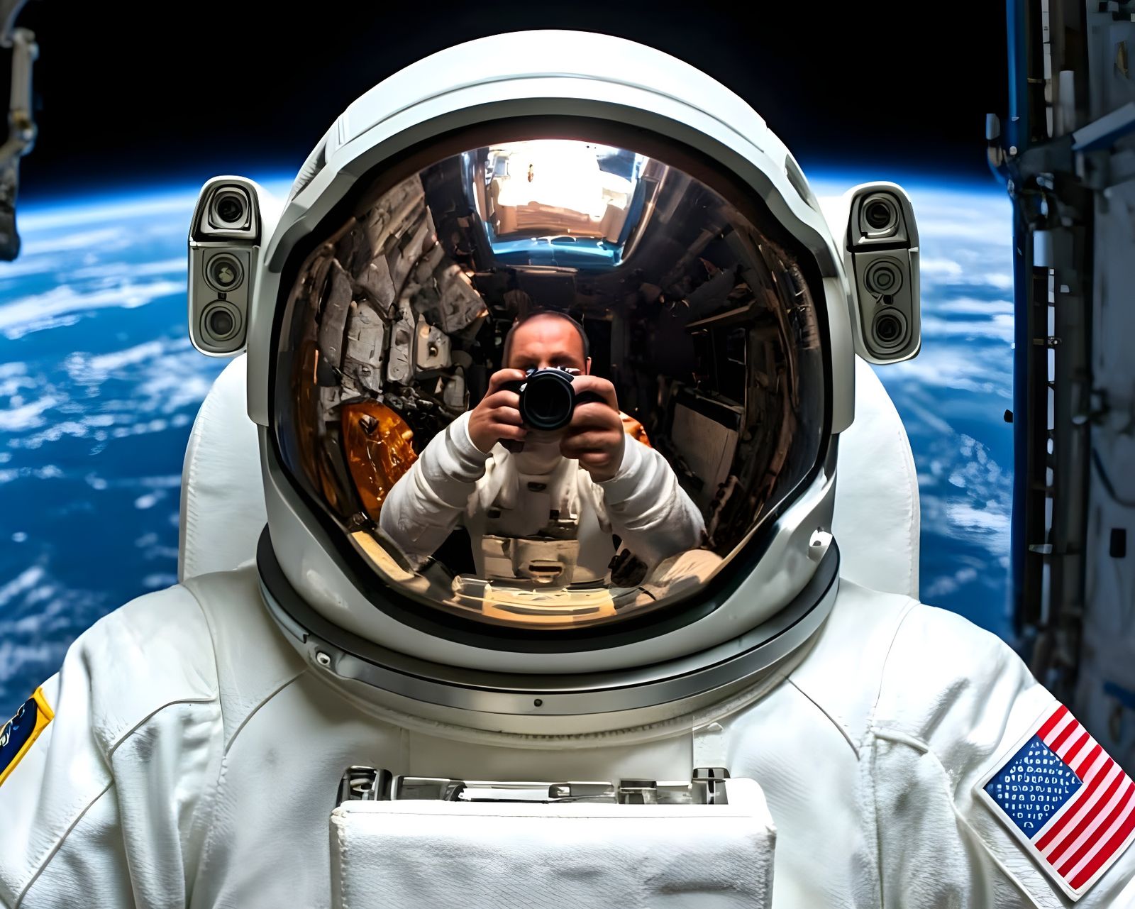 Astronaut's Selfie Reflection in Space