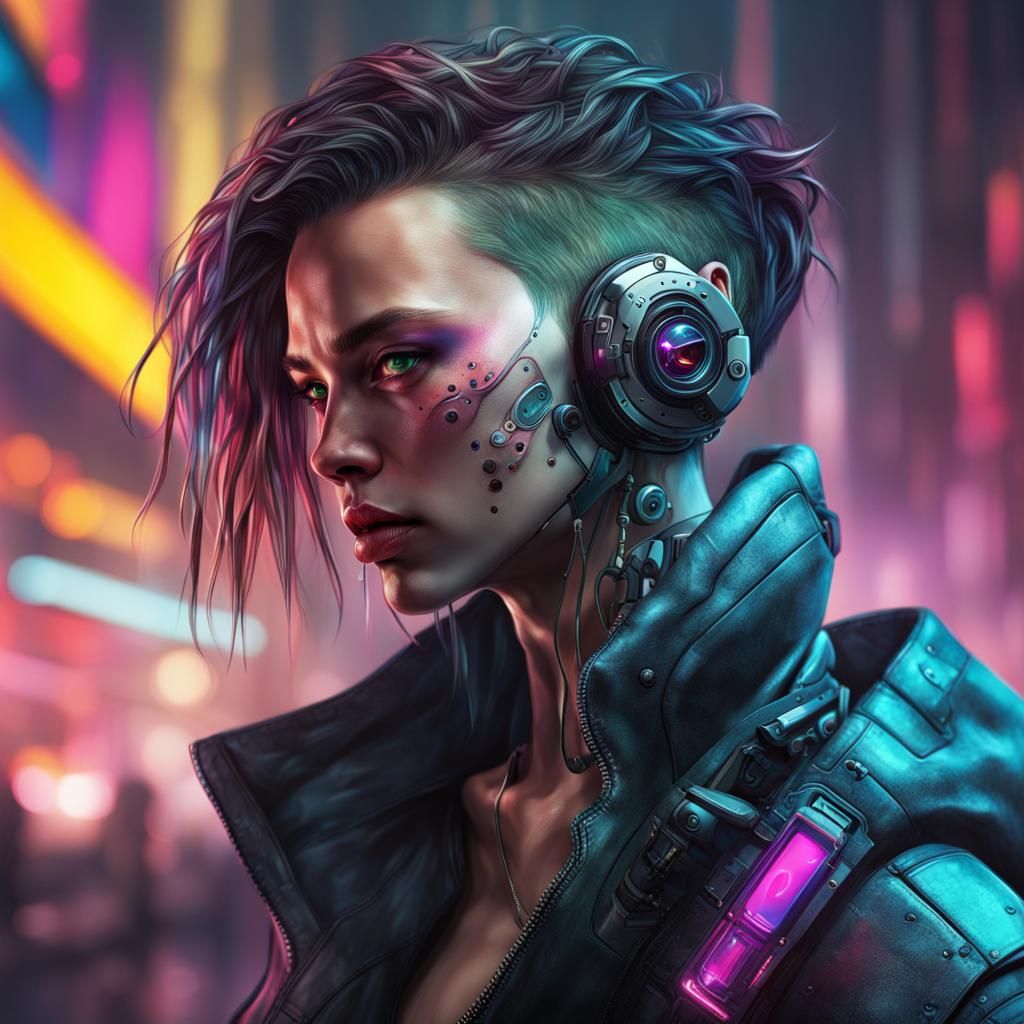 Detailed Cyberpunk Portrait in Splash Art Style