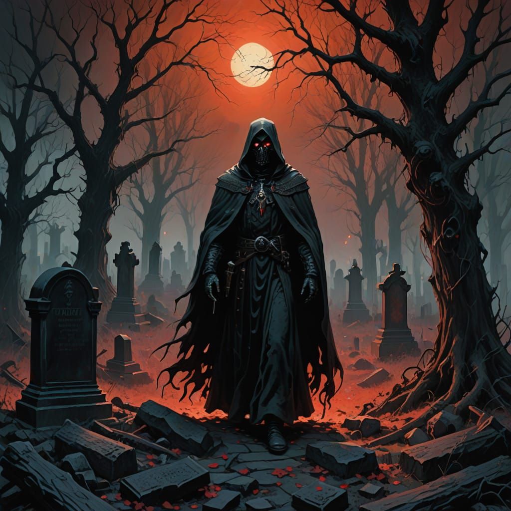 Ethereal Horror in a Gothic Cemetery at Dusk