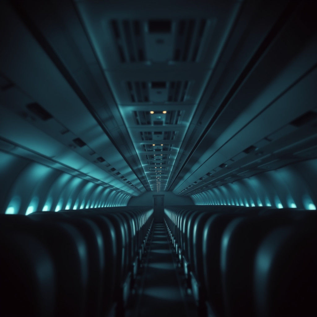 Recursive Airplane Interior in Dystopian Style