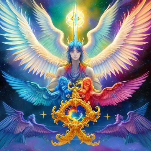 Divine Encounter: Dragon and Angels in Surreal Oil Painting