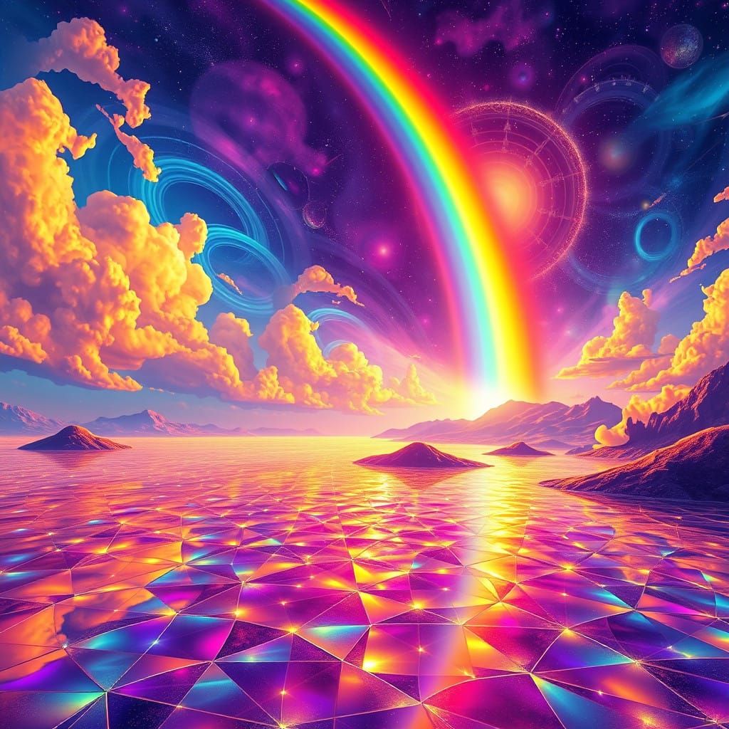 Surreal Cosmic Dreamscape in Vibrant Iridescent Hues