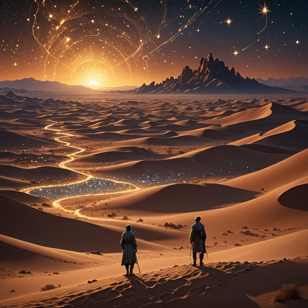 Arrakis Desert Traveler Under Cosmic Sky