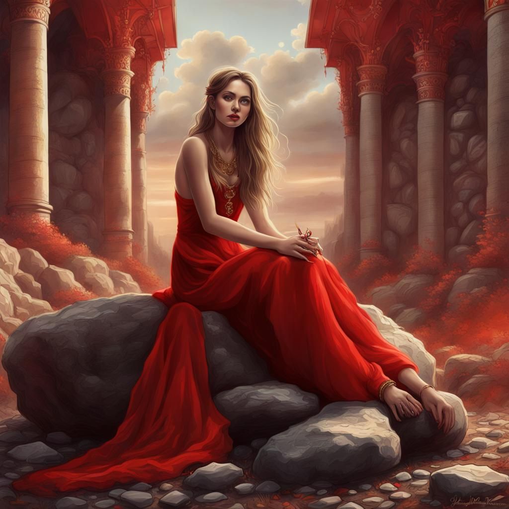 Russian Woman in Red Dress: Fantasy Concept Art