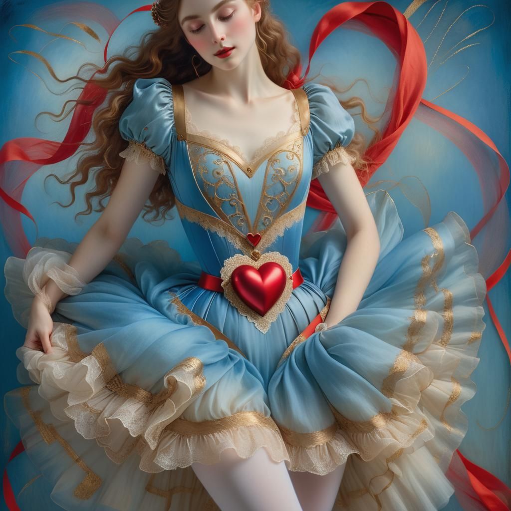 Ethereal Portrait of Girl with Heart, Pre-Raphaelite Style