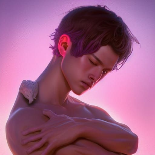 Detailed Portrait of a Pink Snake Boy