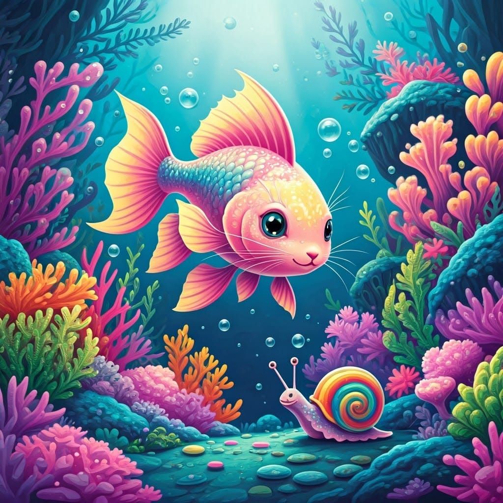 Dreamy Cat Fish in Lisa Frank Style