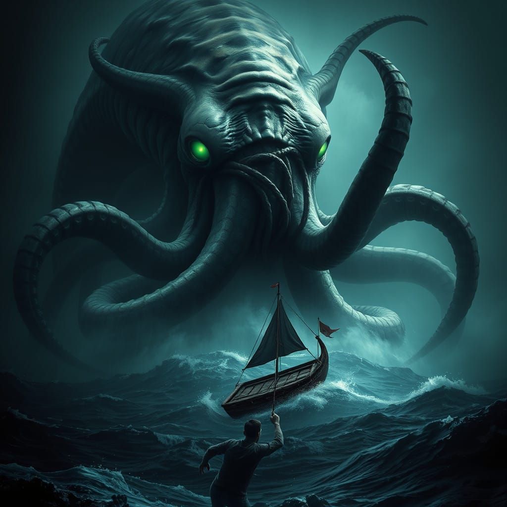 Gargantuan Kraken in Hyperrealistic Horror Portrait