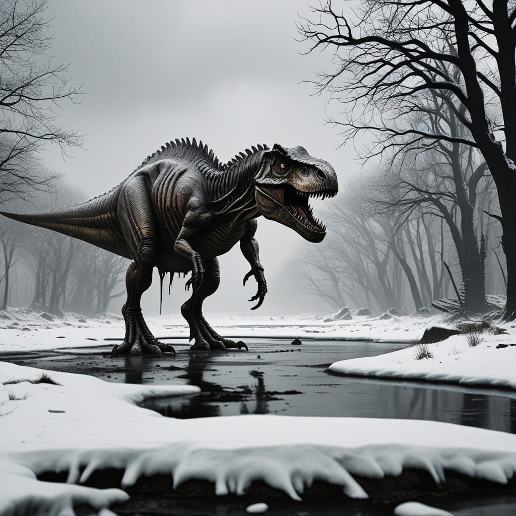 Cinematic, Photorealistic Winter Landscape with a Skeletal T...