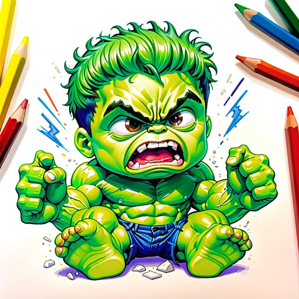 Pencil caricature of baby hulk