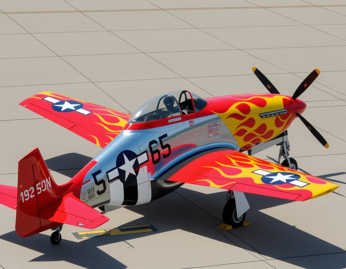 Fiery Red P-51 Mustang with Flame Nose Art