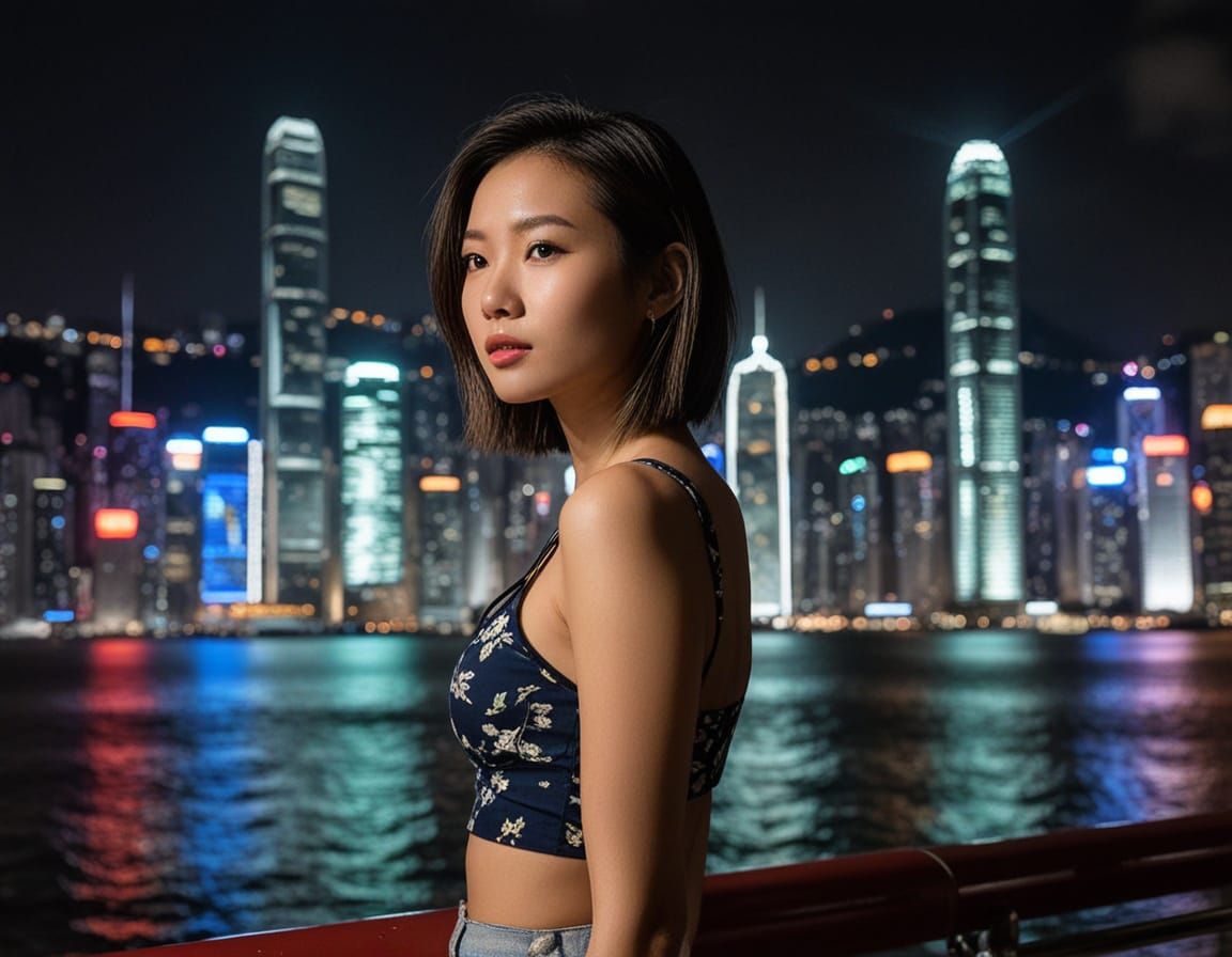 Hong Kong Model at Night on Tsim Sha Tsui Promenade