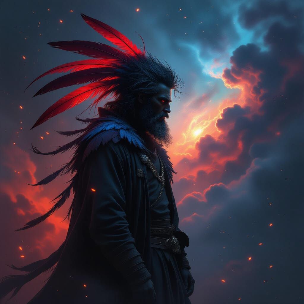 Phoenix Hobo Reborn in Cosmic Nebula, Caravaggio Style