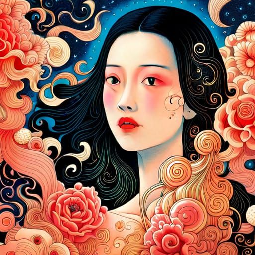 Surreal Starry Night with Wraiths in Fairytale Style