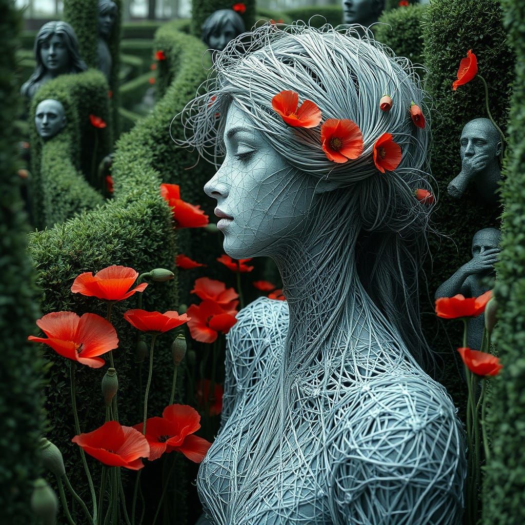 String Woman in Gothic Maze Garden