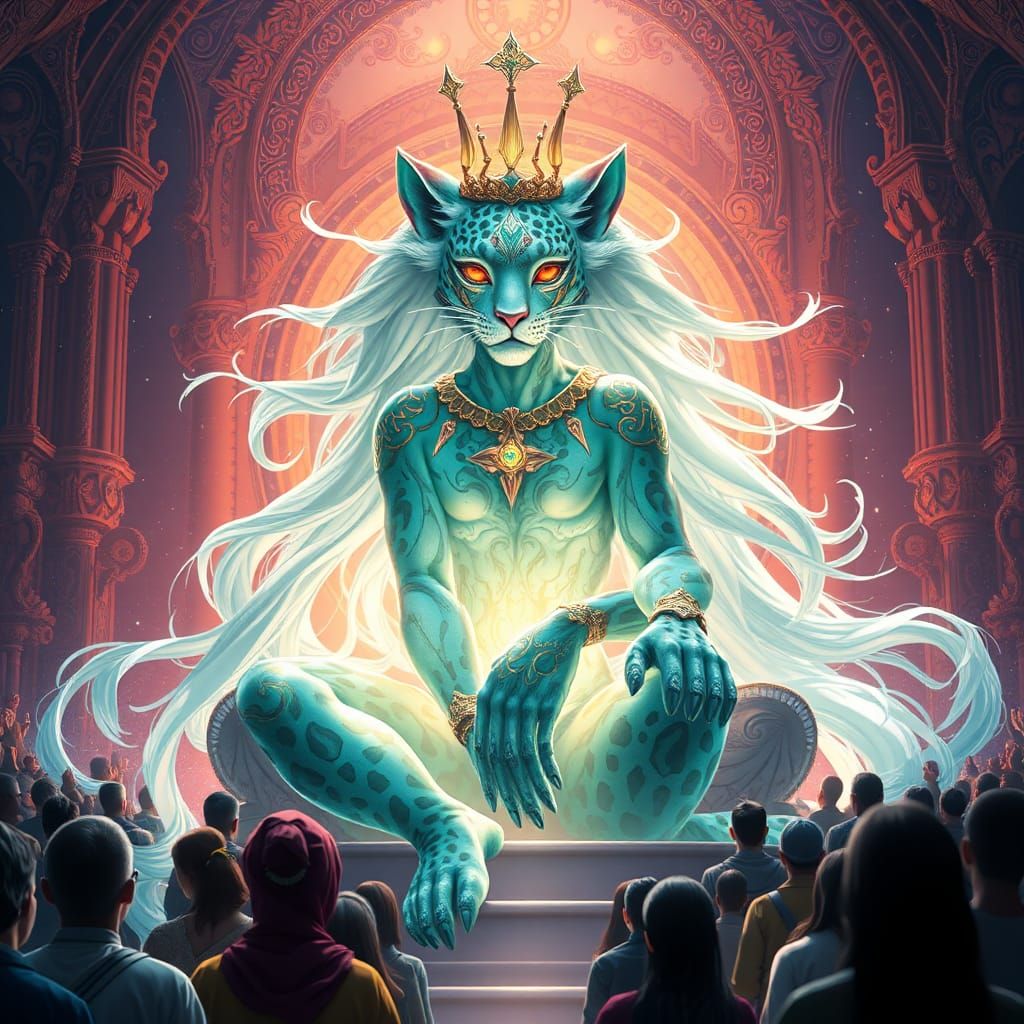 Leopard Queen on Throne in Anime Style