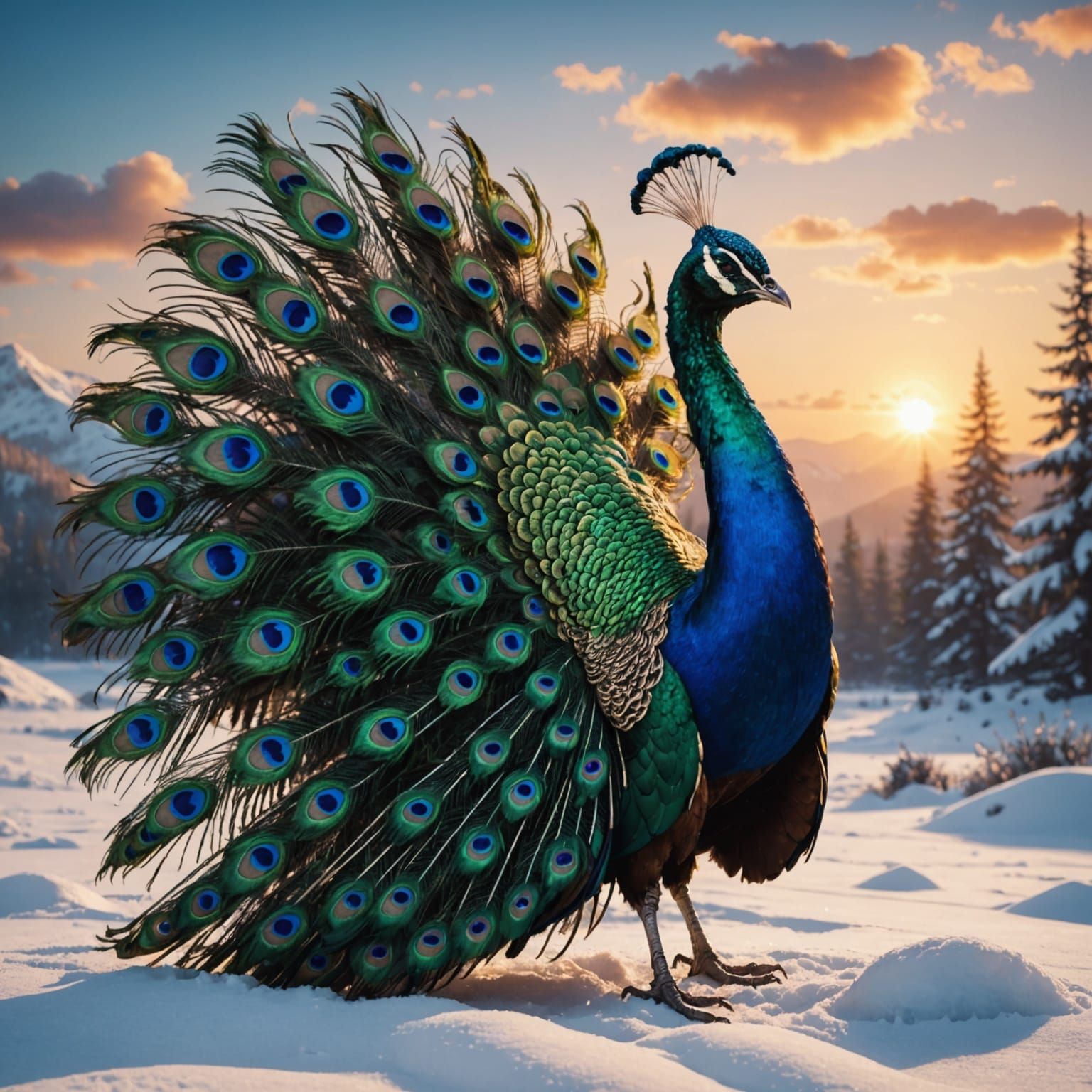 Ethereal Peacock Splendor Unfolds at Sunrise