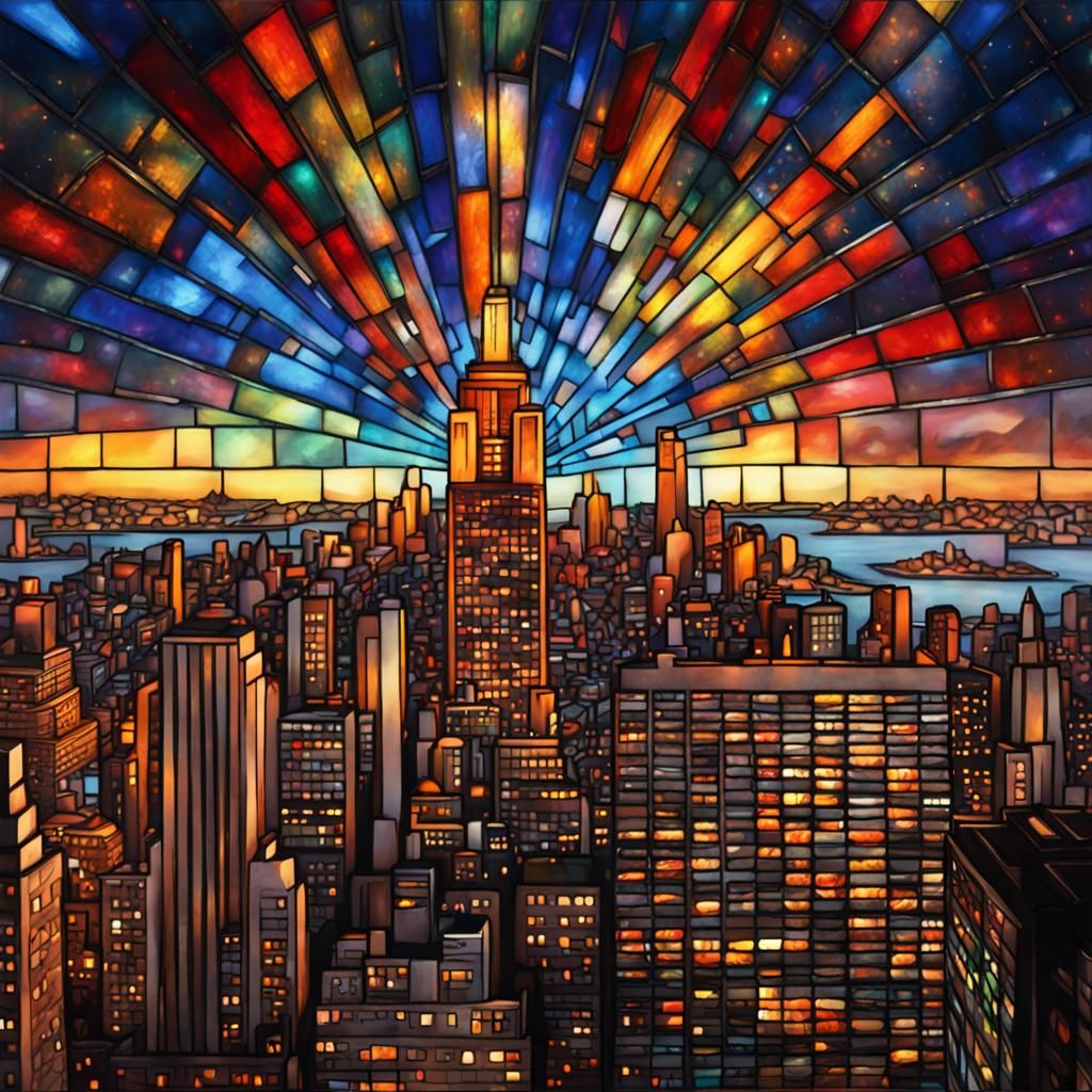 Fireworks Over New York City Skyline as Stained Glass