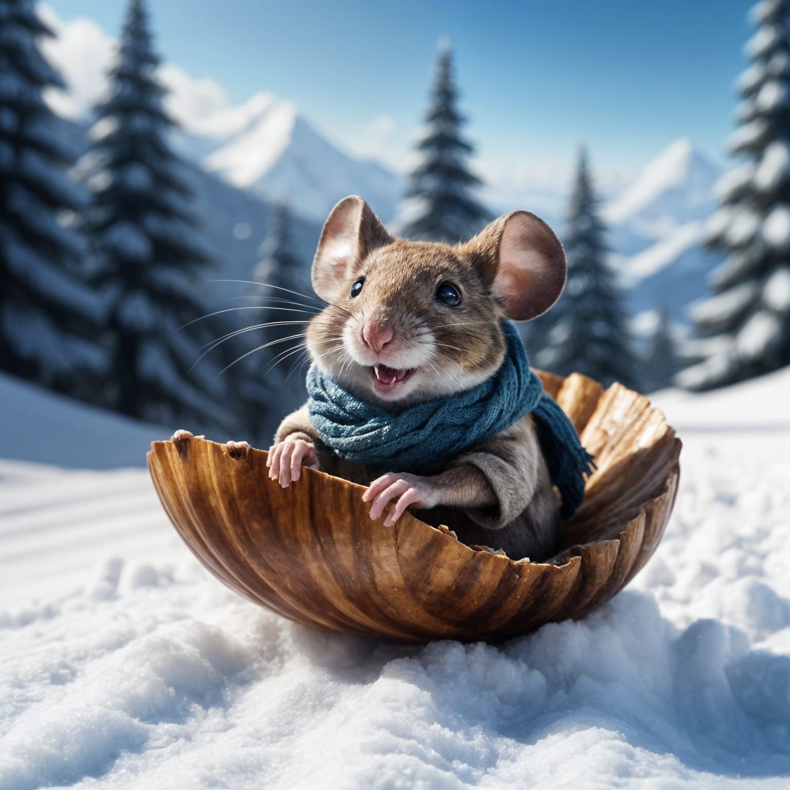 Whimsical Winter Wonderland: Mouse in Walnut Shell