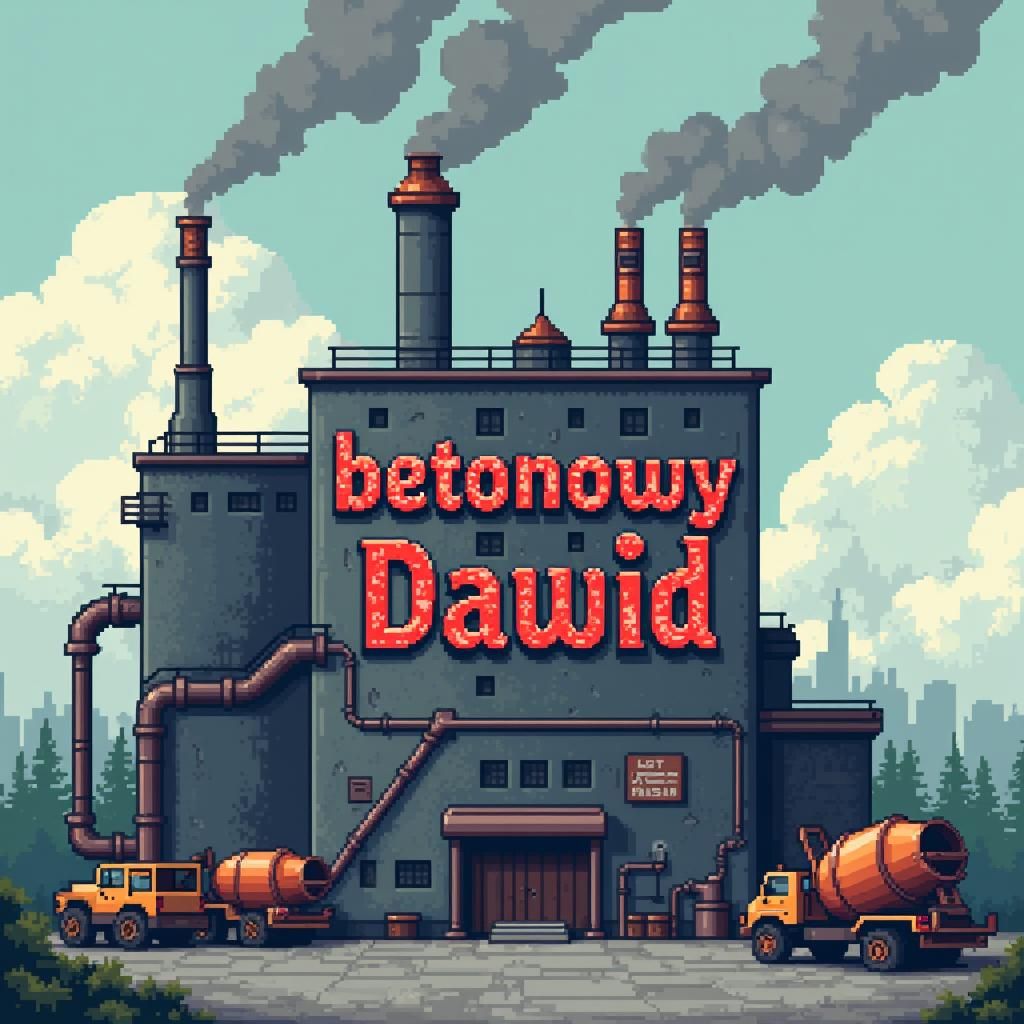 Pixel Art Factory Building with Concrete and Polish Text