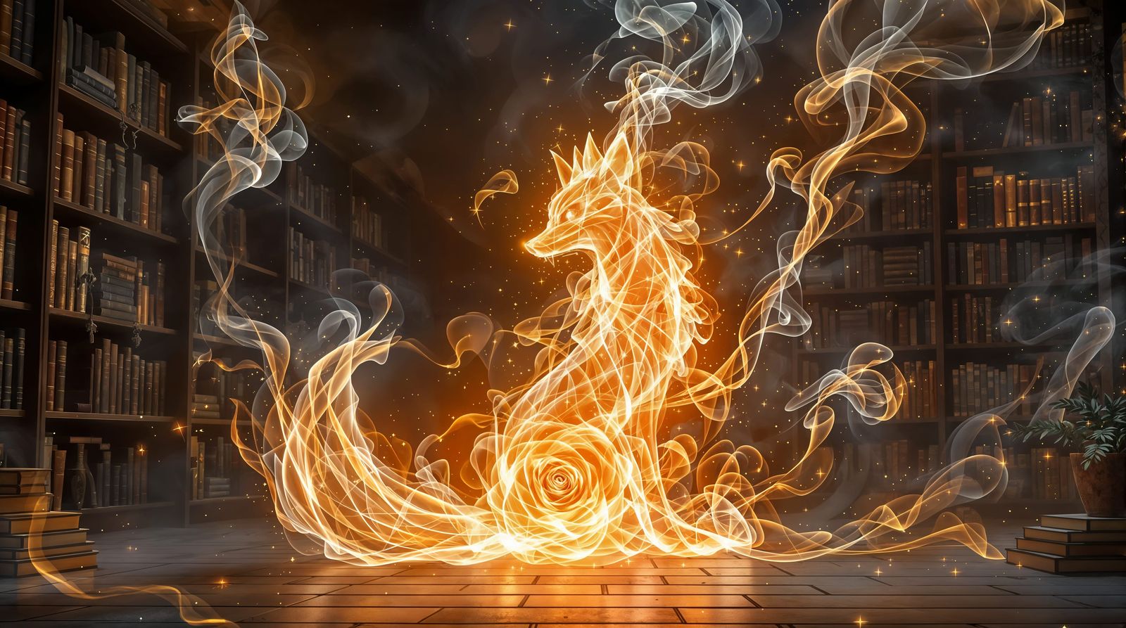 Ethereal Fox Spirit Unites with Smoky Rose in Enchanted Nigh...