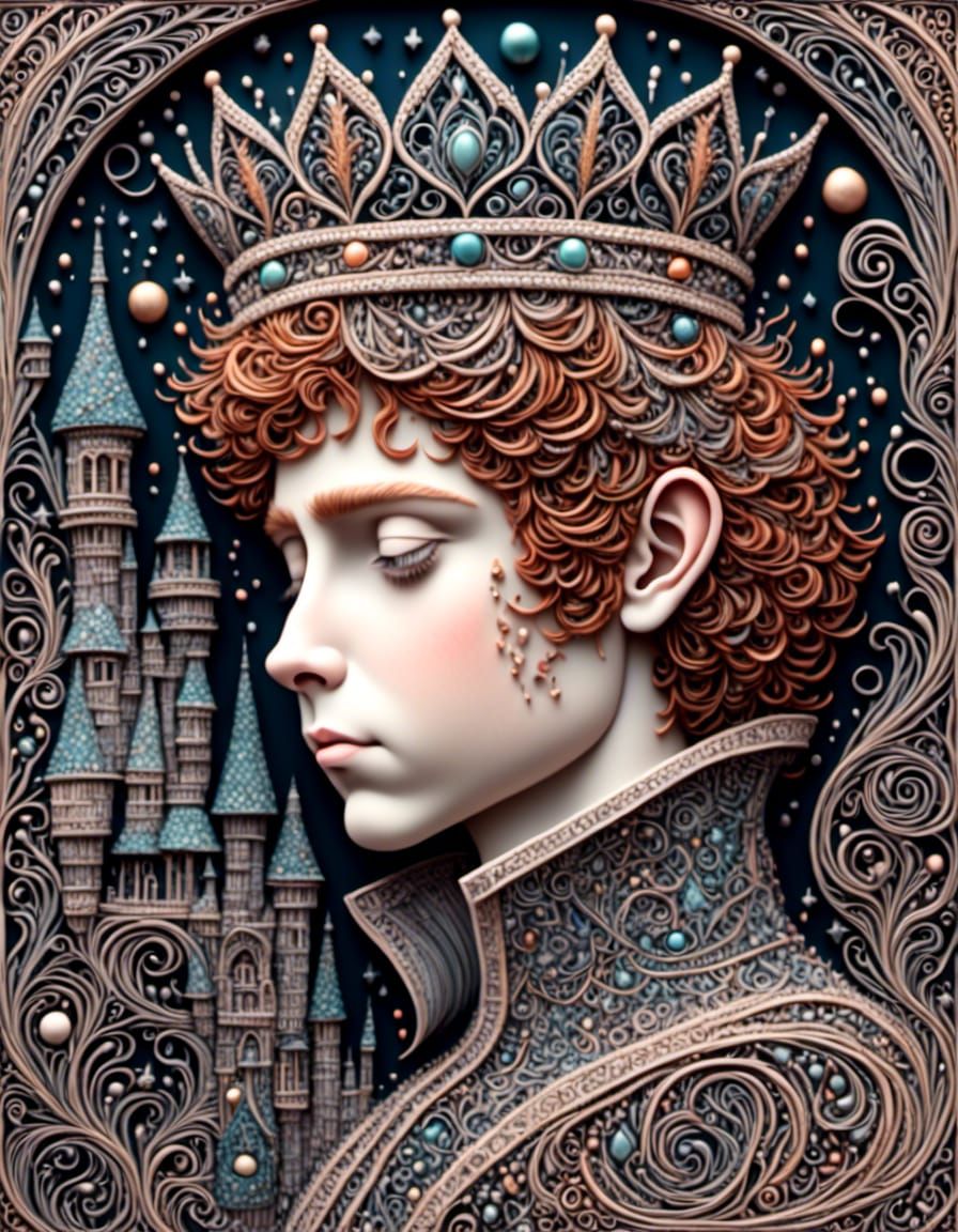 Fairytale Prince Portrait in Zentangle Style, 3D