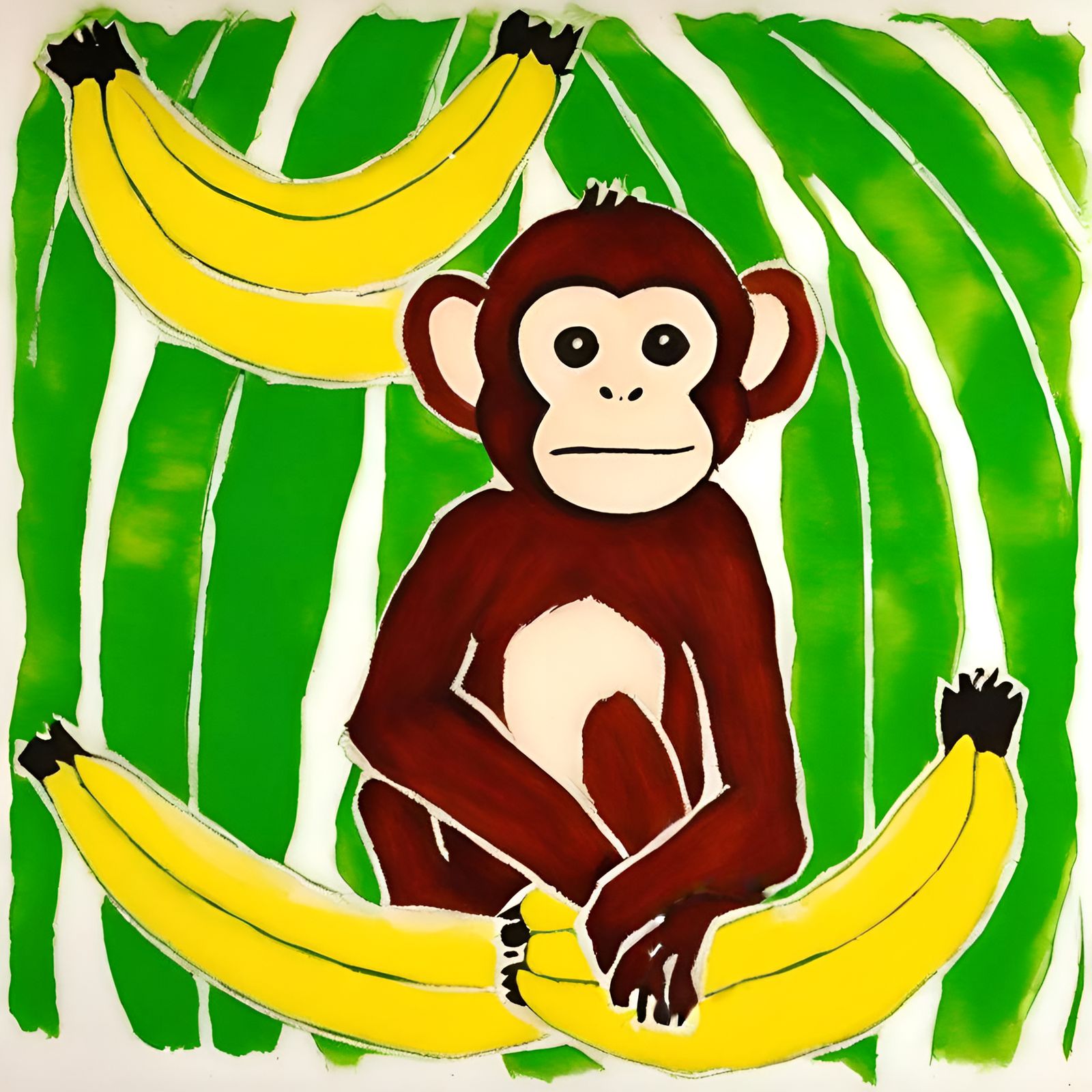 Monkey in Banana Tree Crayon Art