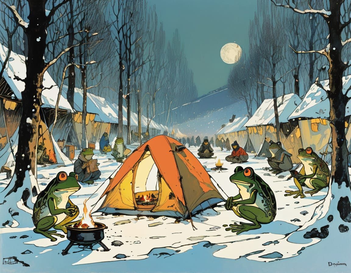 Frogs in Winter Wonderland Scene
