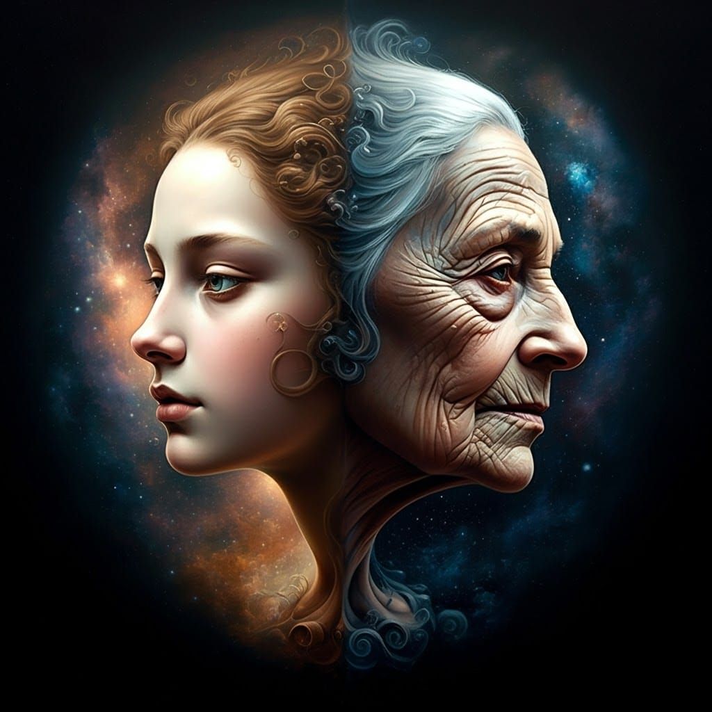 Janus-Faced Woman in Airbrushed Oil Painting