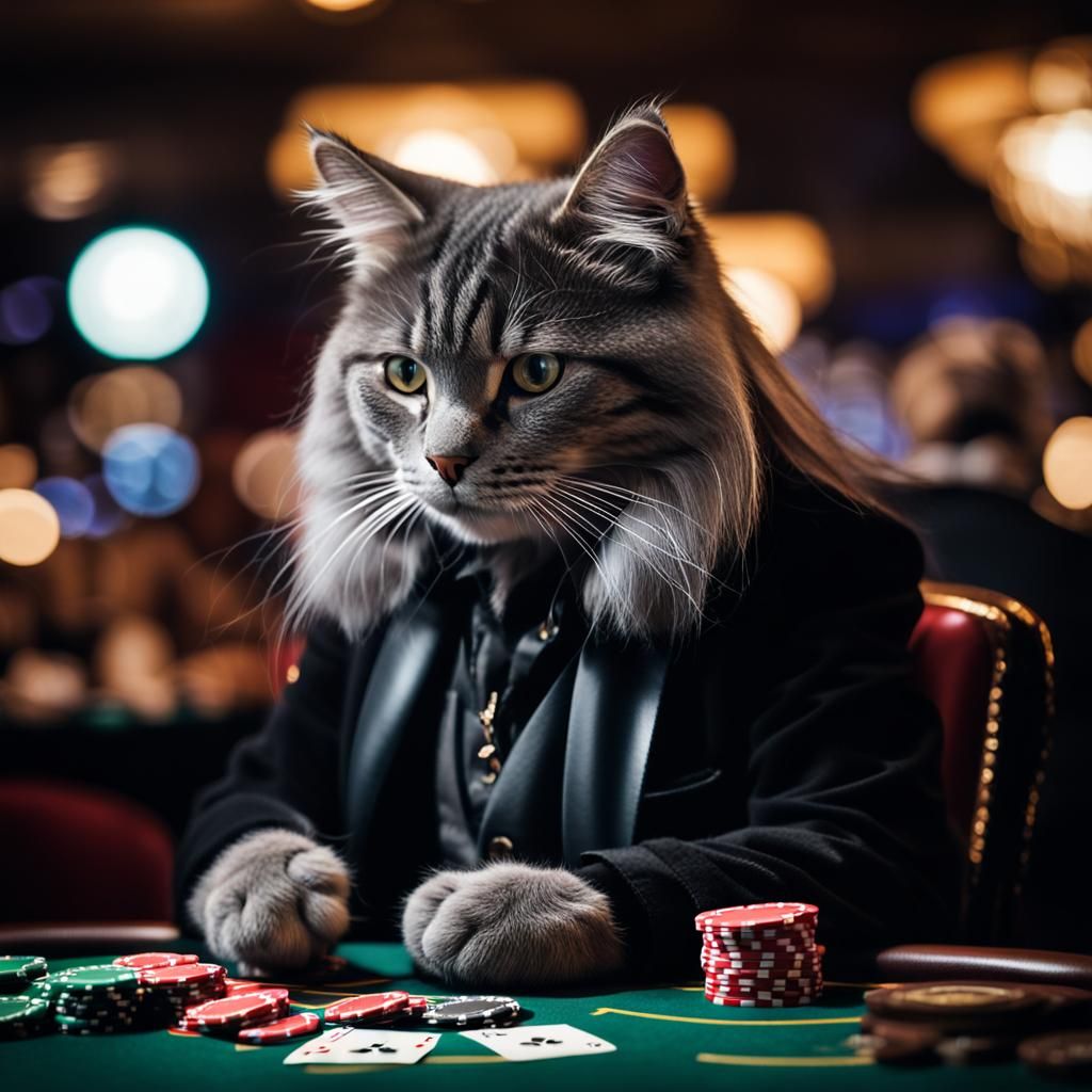 Cat Playing Poker in Las Vegas Casino