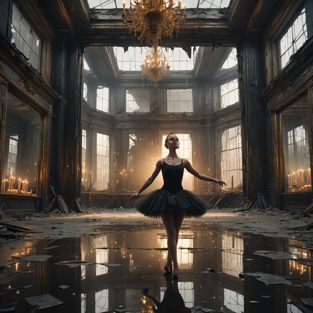 Dark Fantasy Ballerina in Abandoned Mirror Room