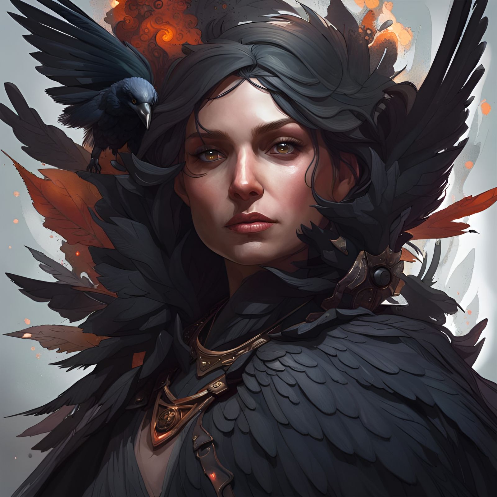 Captivating Crow Portrait in Art Nouveau Style