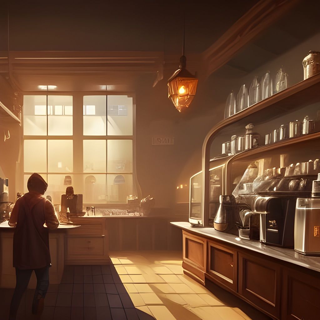 Cozy Coffee House Interior in Digital Art Style