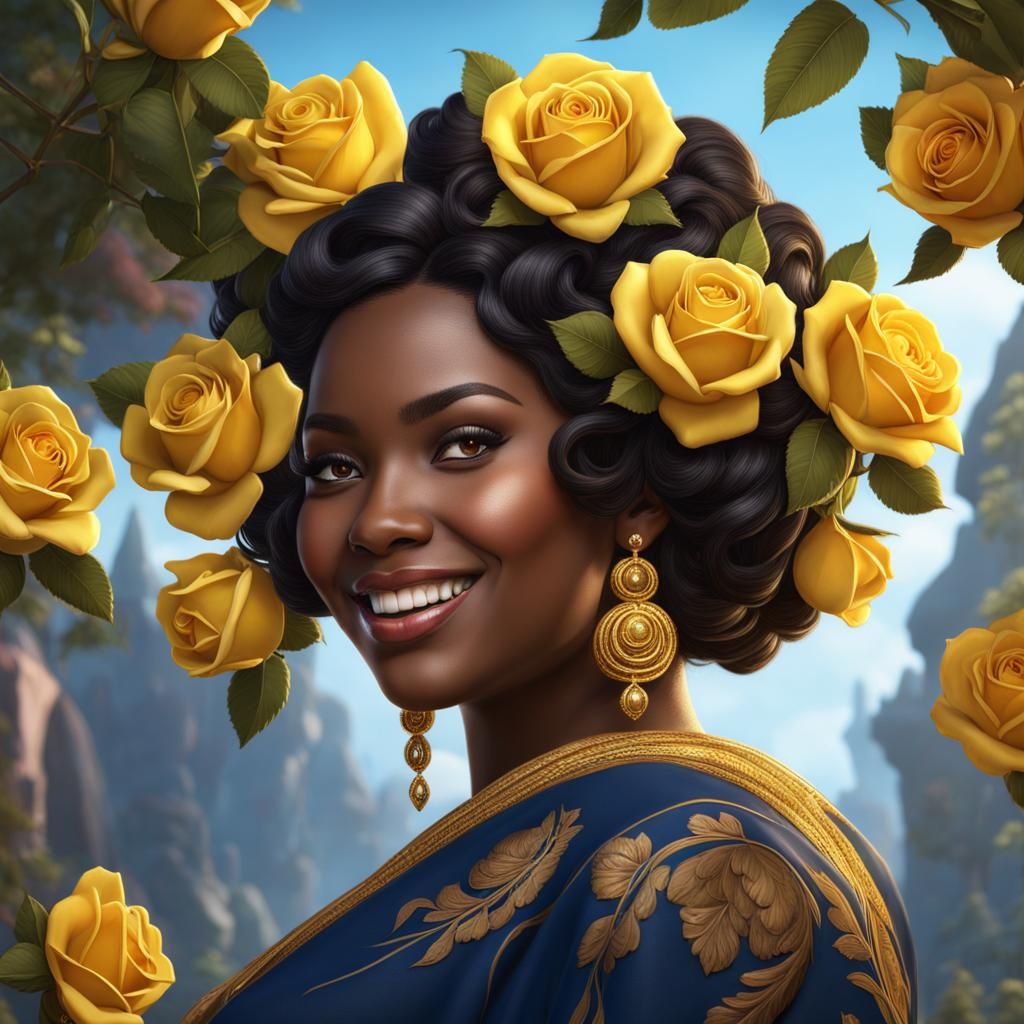Smiling Girl with Roses: Fantasy Concept Art
