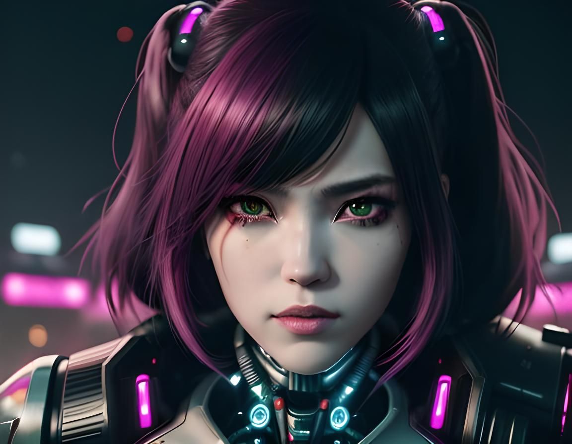 Cyberpunk Cyborg Bounty Hunter in Anime Style