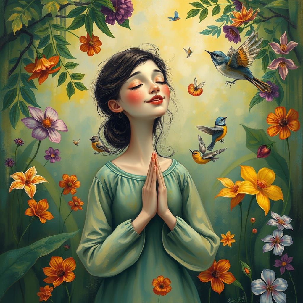 Ethereal Whimsy in Dreamlike Garden Scene