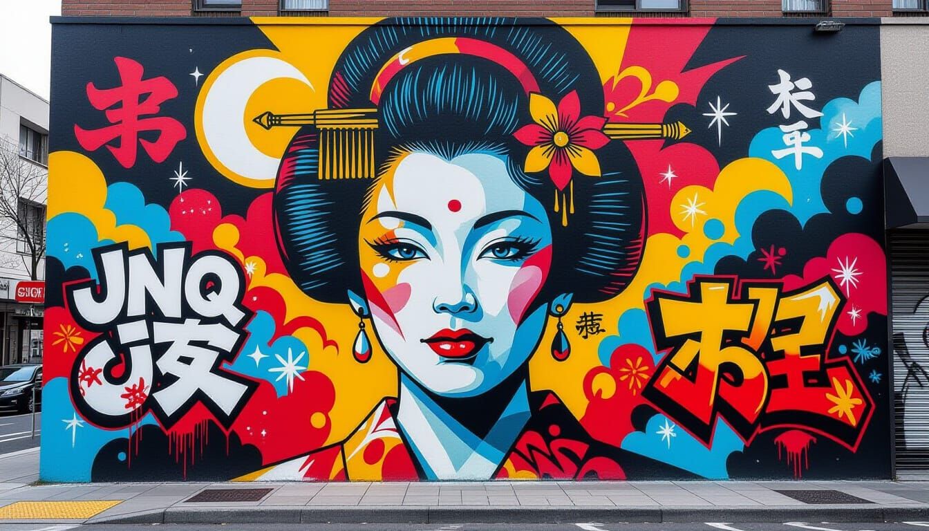 Energetic Neon Nostalgia: Urban Graffiti Street Art