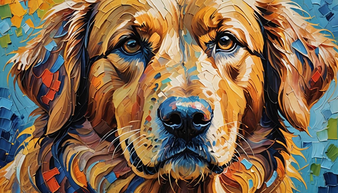 Golden Retriever Impasto Painting