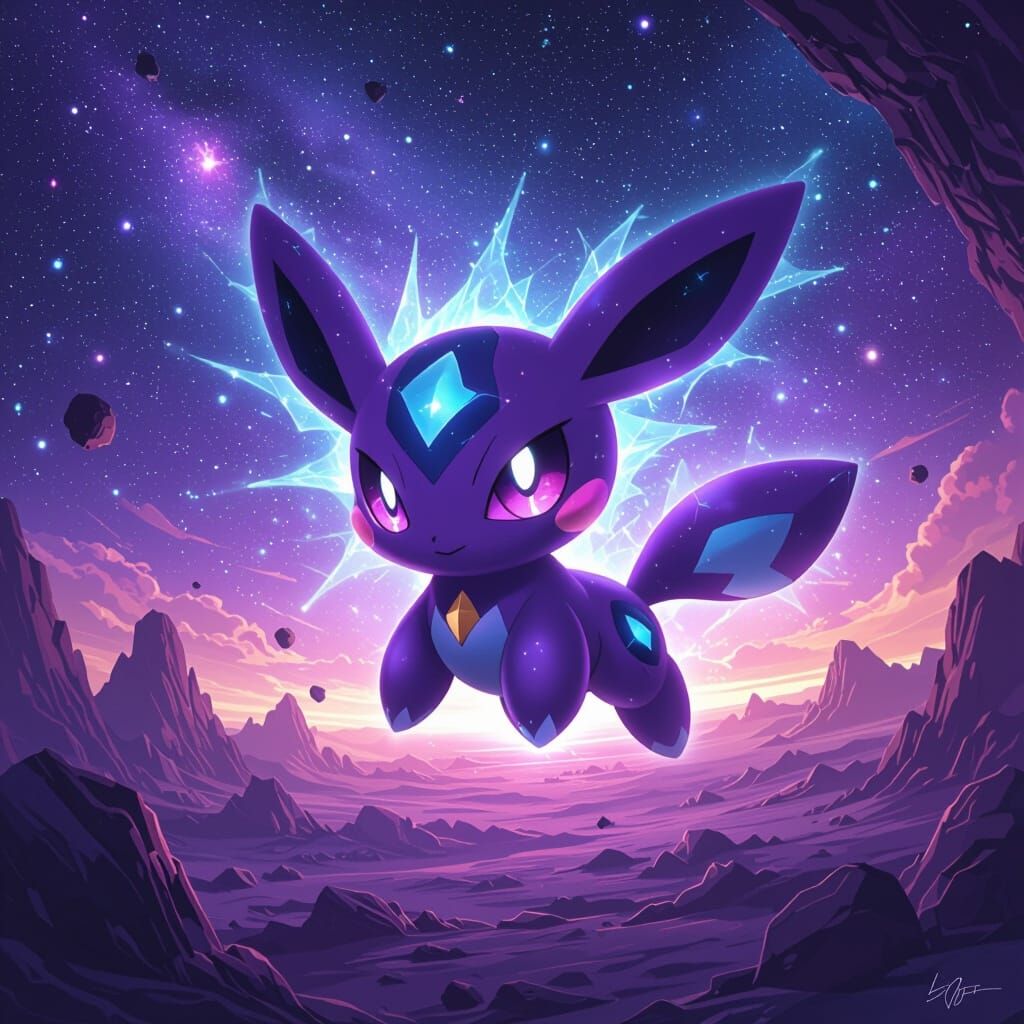 Purple Jirachi in Starry Sci-Fi Universe