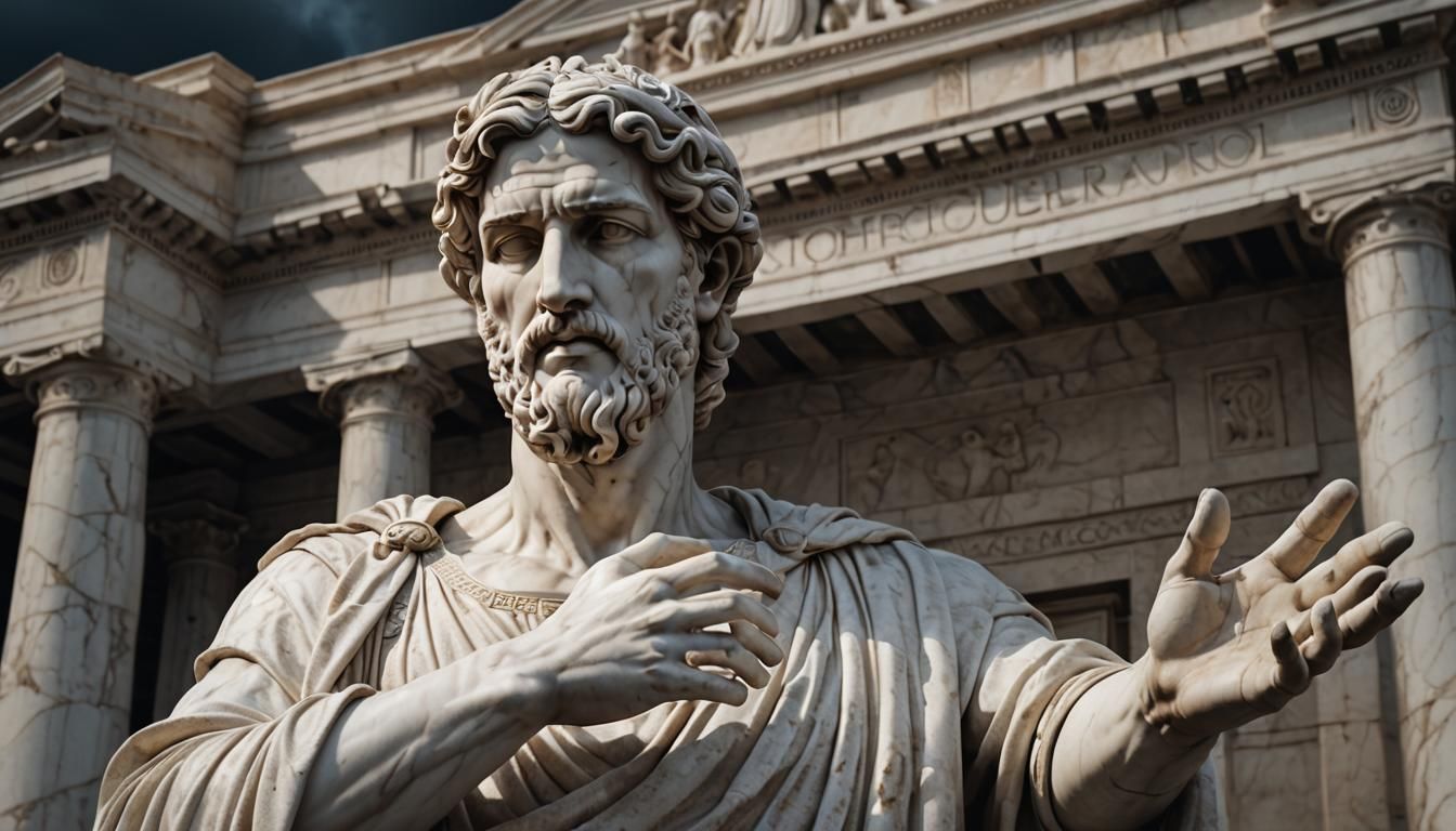 Hyper-Realistic Marble Statue in Greek Setting