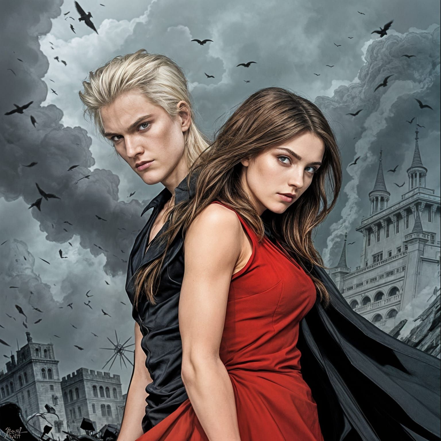 Draco Malfoy Protects Hermione in War-Torn Landscape